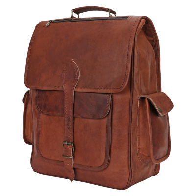 Handmade Genuine Leather Laptop & Tablet Travel Business Backpack, Cognac